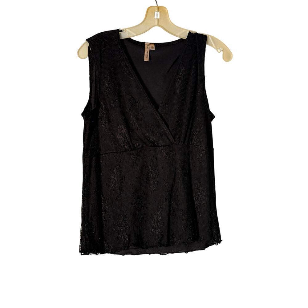Vintage Susan Lawrence Black‎ Lace Overlay Tank Womens XL